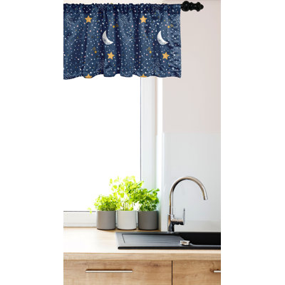 Ambesonne Night Sky Valance Pack of 2 Doodle Style Moon Stars Night Blue Marigold -  val-2_126306_12x54