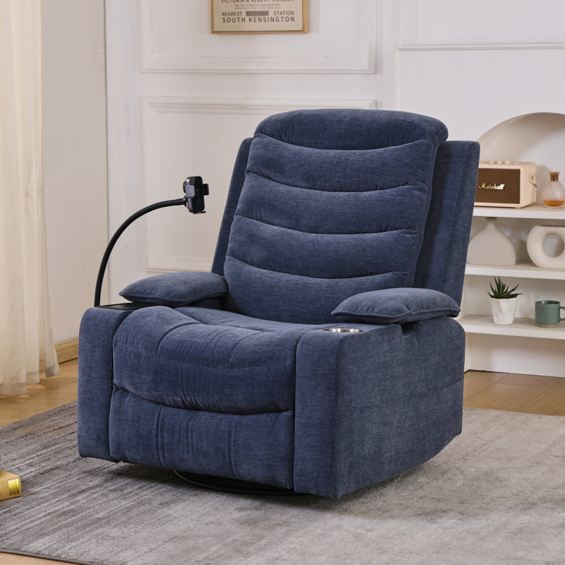Power Nursery Recliner With Heat & Lumbar Support,  Swivel Gliders With Adjustable Armrests, Rocking Chair With Smart Cup Holder & Wireless Charging Stand For Nursing