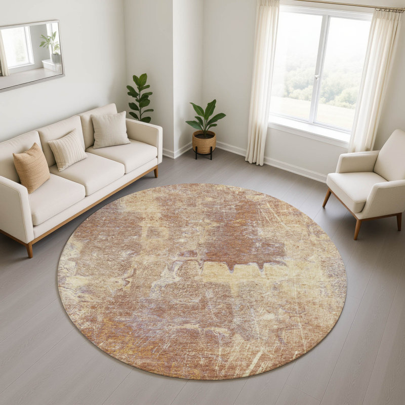 Premium Machine Washable Mayfield AMF2226 Abstract Rug, Terracotta, 8' Round