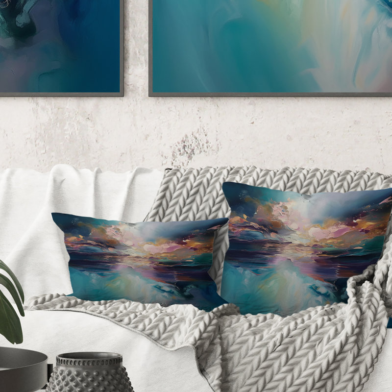 Coussin Spiritation Ocean Sunset In Shades Of Blue - Abstract Landscape
