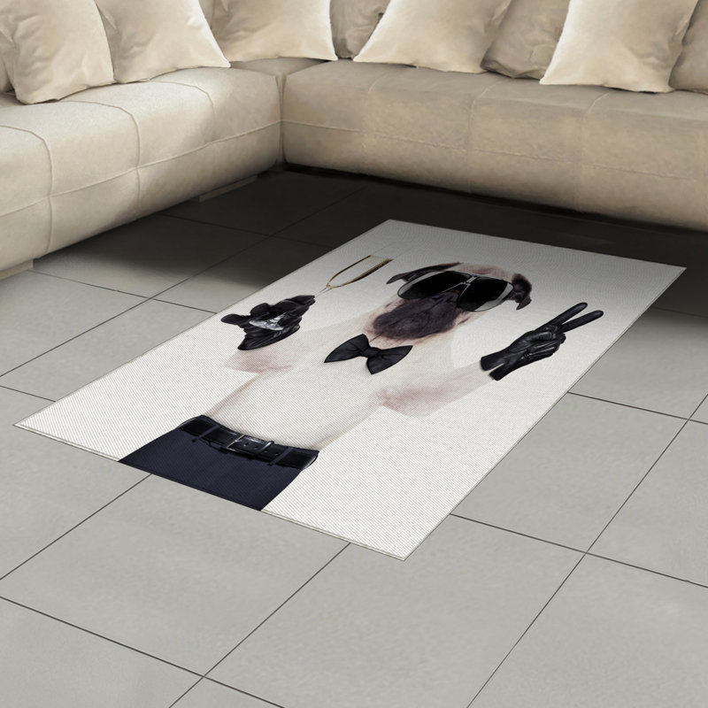 Tapis décoratif à longs fils en fibre de polyester à haute densité Pug, Rectangle— 4 pi x 5 pi 8 po