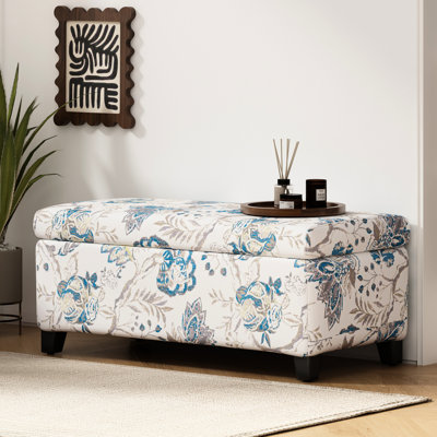 Rangement multifonctionnel à fleurs bleues avec charnières à fermeture douce, matériau, convient à la chambre à coucher et au rangement de couvertures supplémentaires de luxe, fonctionne comme repose-pieds, range-magazines dans le bureau