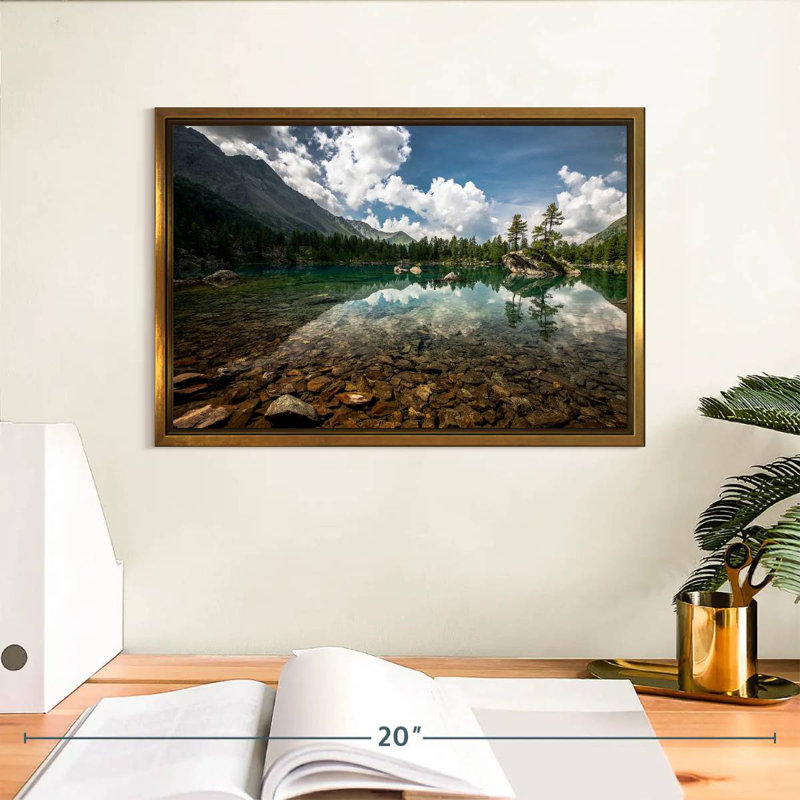 Paysage de lac tranquille, Cadre flottant doré, 13 po x 9 po