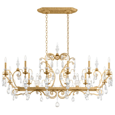 Renaissance 12 Light 56in x 34in Linear Chandelier in Antique Silver with Clear Heritage Handcut Crystals