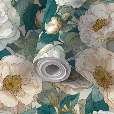 Papier peint adhésif auto-adhésif et amovible Camellia Floral 17,7 po x 118 po (45 x 300 cm)