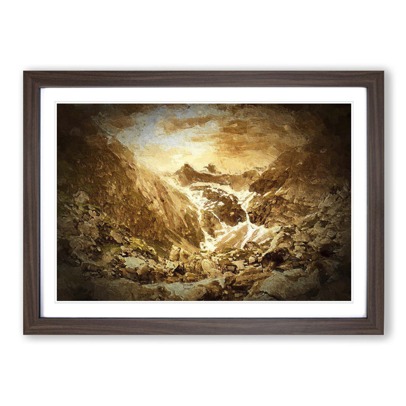 Golden Mountain Valley - Picture Frame Painting Print, Walnut Framed, 27cm H x 36cm W x 2cm D