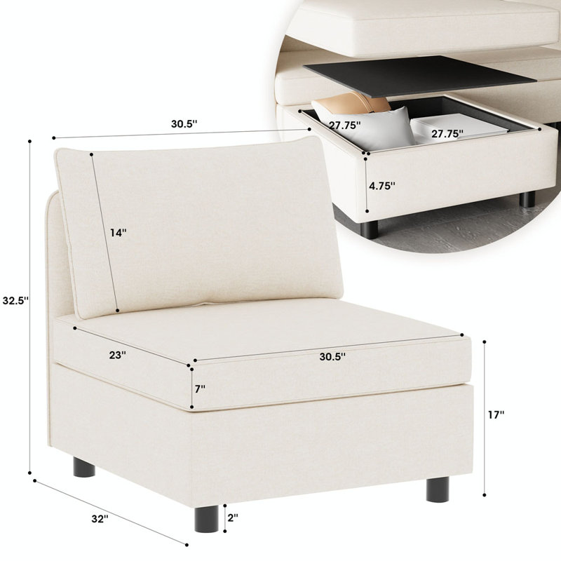 Siège sans accoudoirs pour canapé modulaire modulaire, Beige
