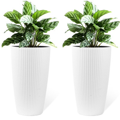 22 Inch White Faux Planters For Indoor Outdoor Use, Automatic Watering System And Water Level Monitor, Compatible With Different Plant Kinds Of 2 Suitable Decorating Spaces Growing Plants