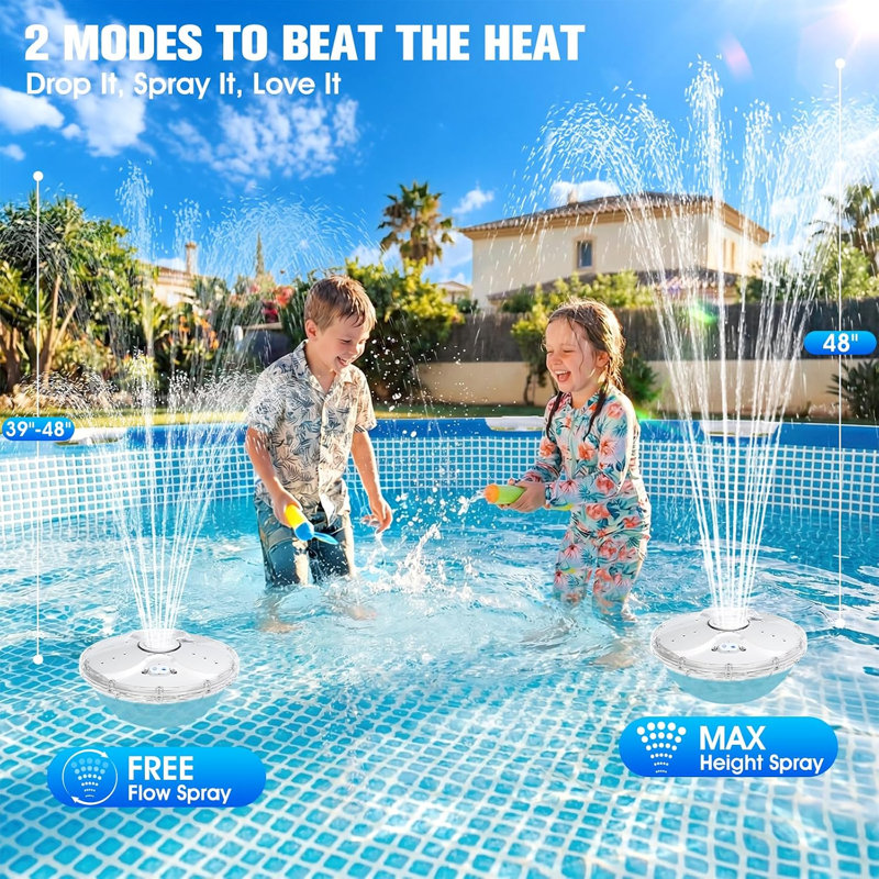 Paquet de 2 fontaines de piscine flottantes solaires avec modes jour et nuit - 6 lumières, énergie solaire sans facture d'électricité, pour piscines creusées / hors terre / gonflables, étang, bain d'oiseaux, étanche IP68, cadeau de piscine d'été 2026 amélioré