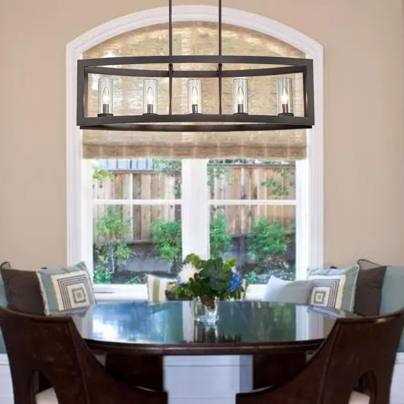 Prathik 5-Light Dining Room Chandelier with Clear Glass,Oiled Rubbed Bronze Finish