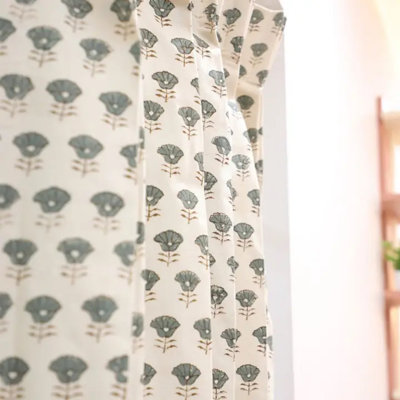 Gray Kohinoor Block Print Curtain Premium Duck Canvas Window Drapes for Boho & Farmhouse Decor