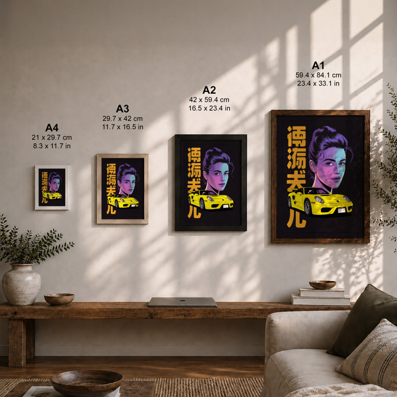 Man And Yellow Motor Pop Art - Print, Black, A4 - 29.7 x 21.0 cm