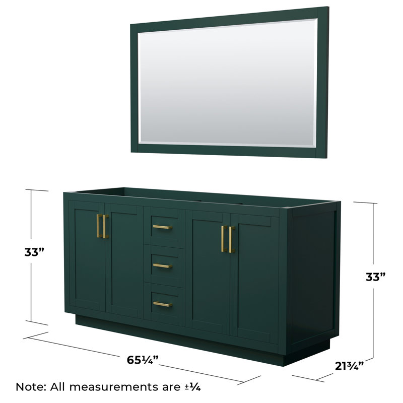 Miranda 66" Green Double Freestanding Bathroom Vanity with Brushed Gold Trim