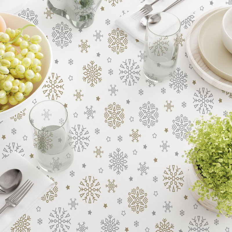 Eggo  Rectangular Tablecloth, 100% Cotton, Gold And Silver Snowflakes, 104" x 52"