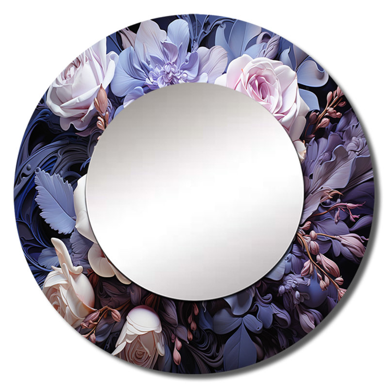 «Twist Lavender Rose II», miroir mural spirales abstraites, miroir décoratif rond violet, 29 po x 29 po