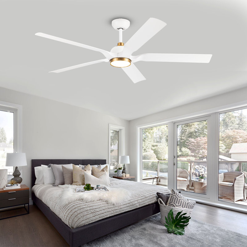 60'' 5 Blade Dc Motor Ceiling Fan With Led Light And Remote, White