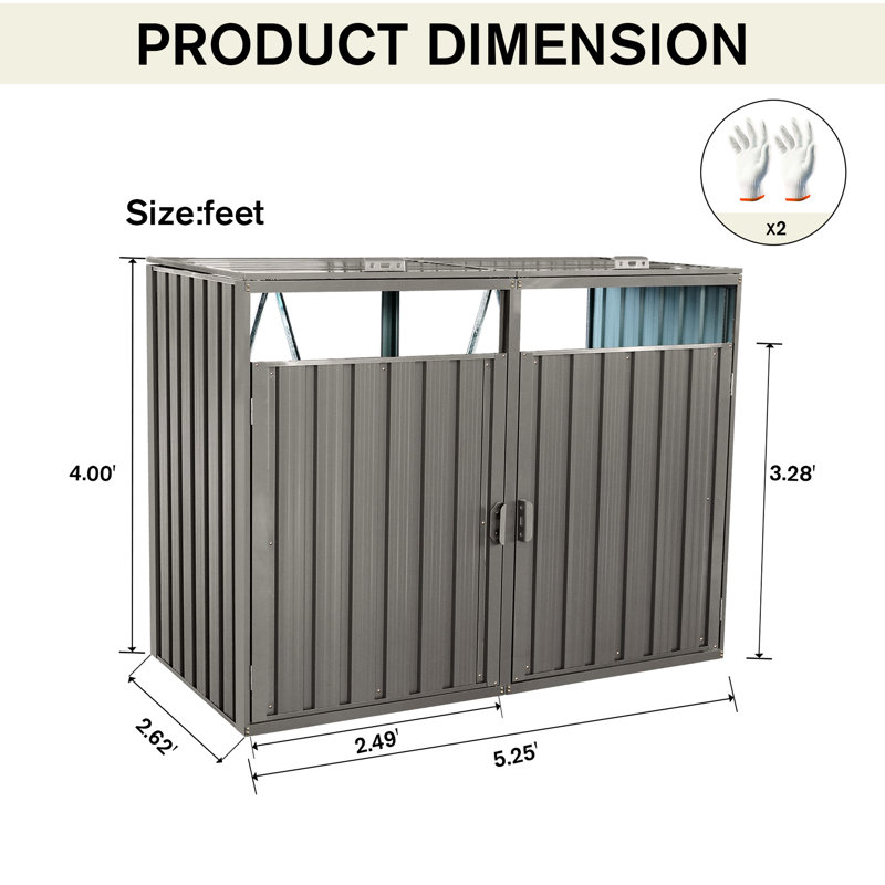 Remise en métal pour poubelle pour jardin - Gris pour 2 poubelles en acier galvanisé, rouille, facile à nettoyer et à entretenir