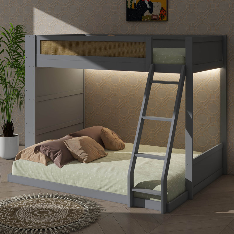 Lit superposé simple sur double avec tablette et lumières DEL intégrées, Gris