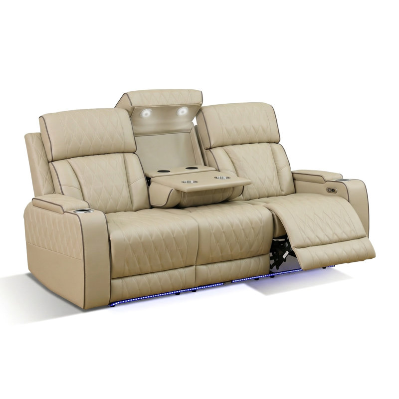 Canapé inclinable électrique en cuir Beige