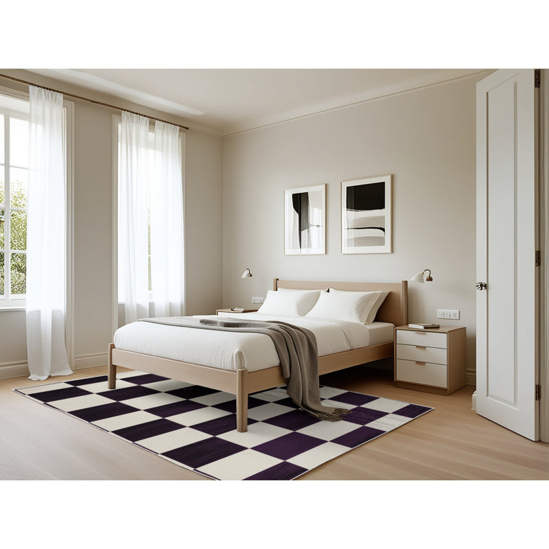 Tapis beige à carreaux lavable à la machine, Rectangle 5 pi x 7 pi