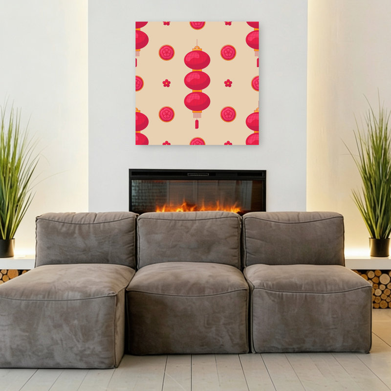 Chinese Lanterns Pattern Traditional Flower Wall Art, 36" H x 36" W