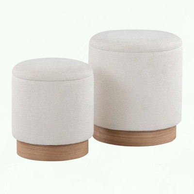 Contemporary Nesting Ottoman Set with Natural Wood Base