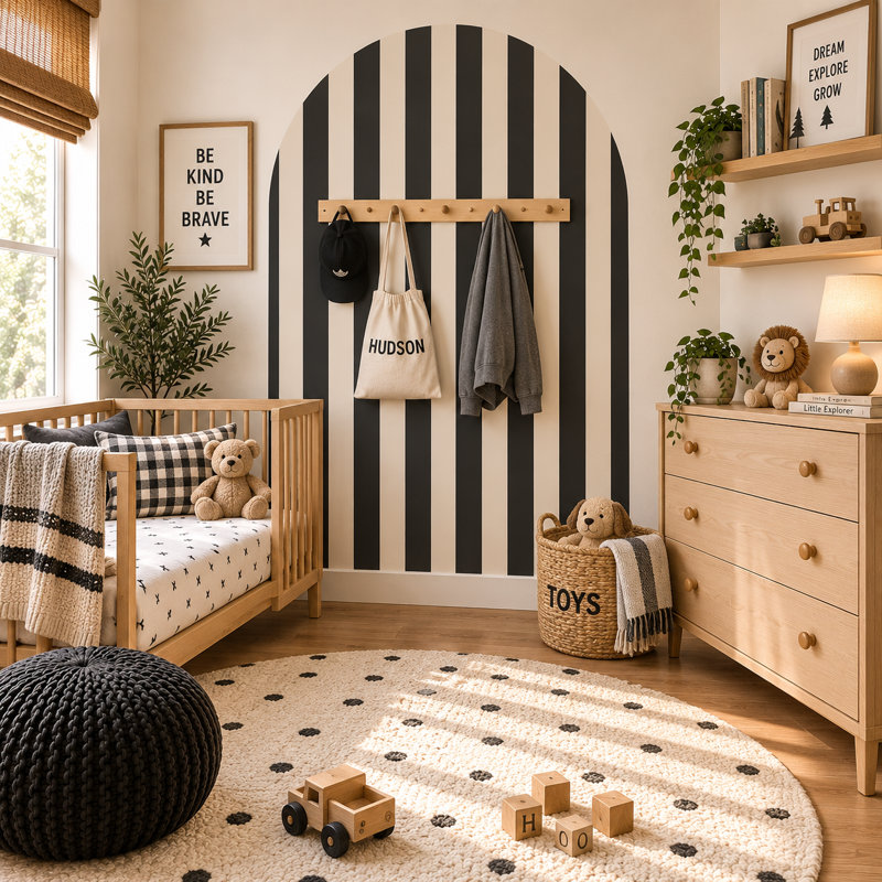 Adhésif décoratif arqué rayé gris anthracite de 72 pouces de largeur, hauteur de 80 pouces, L 72 po x H 80 po