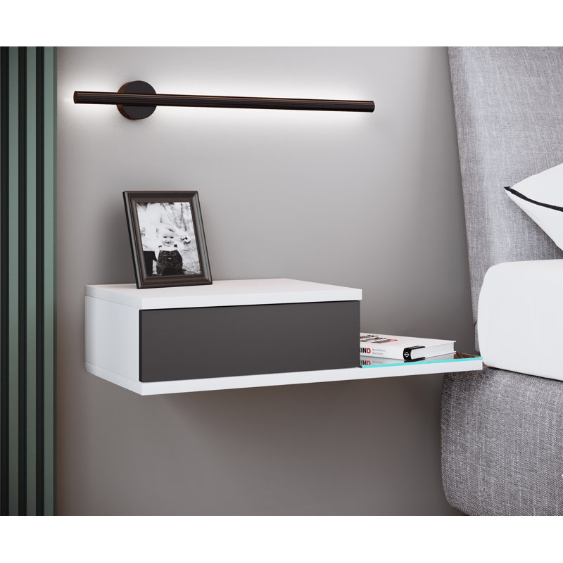 Ayvia Manufactured Wood Bedside Table, White, 15cm H x 60cm W x 30cm D