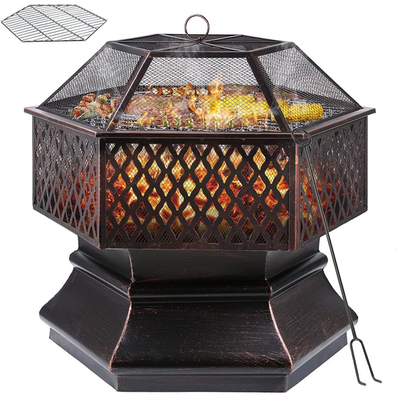 Round Charcoal Smokeless Fire Pit, 63cm H x 66cm W x 66cm D