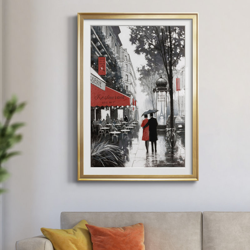 «Rainy Paris II» par E. Anthony Orme, reproduction d'art sur papier, H 22,5 po x l 30,5 po x P 1,5 po, Encadrement doré