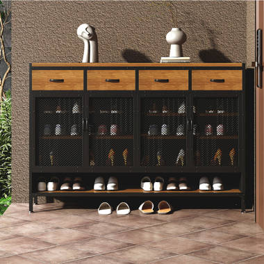 Punk Style Iron Entry Door Shoe Cabinet Entrance C 12 Pair Shoe Storage  Cabinet