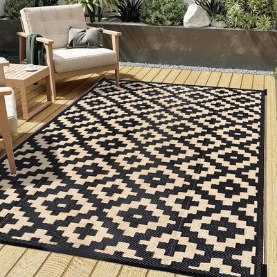Tapis d'extérieur à motif géométrique moderne réversible