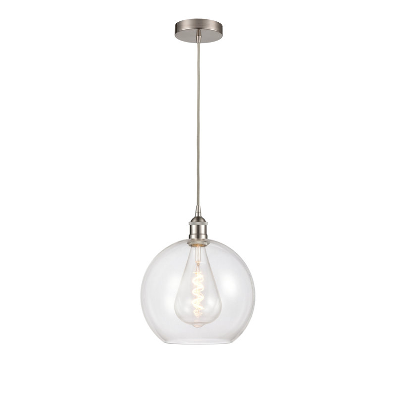 Luminaire suspendu simple à 1 lumière Ralph, Transparent, Nickel satiné brossé, H 13,63 po x l 11,75 po x 11,75 po