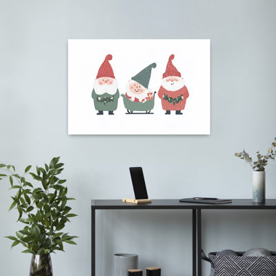Happy Holiday Gnomes Contemporary Pine Winter Wall Art Print 1 Piece Wrapped Canvas Wall Art