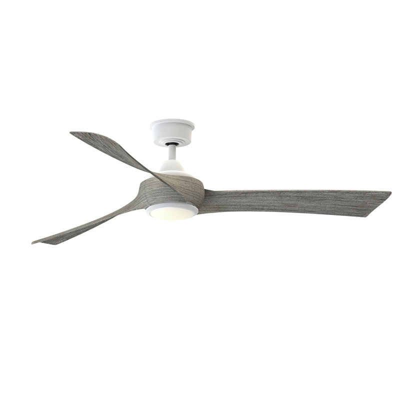Wrap Custom 60 inch Indoor/Outdoor Ceiling Fan with LED CCT Select Light Kit - Matte White with Weathered Wood blades