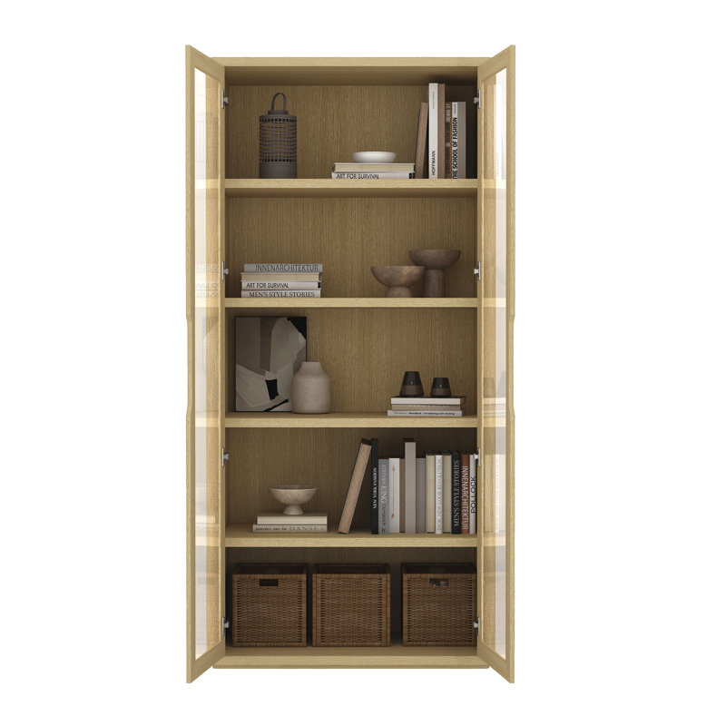 Rivington 79" H x 38" W Modern 5-Shelf Bookcase Cabinet in Natural Oak, Natural Oak