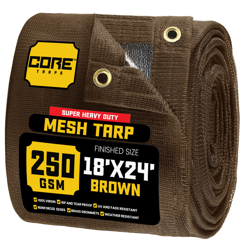 18 ft. X 24 ft.  Green 250 GSM 7.5 OZ Heavy Duty Mesh Tarp, UV Resistant, Brown