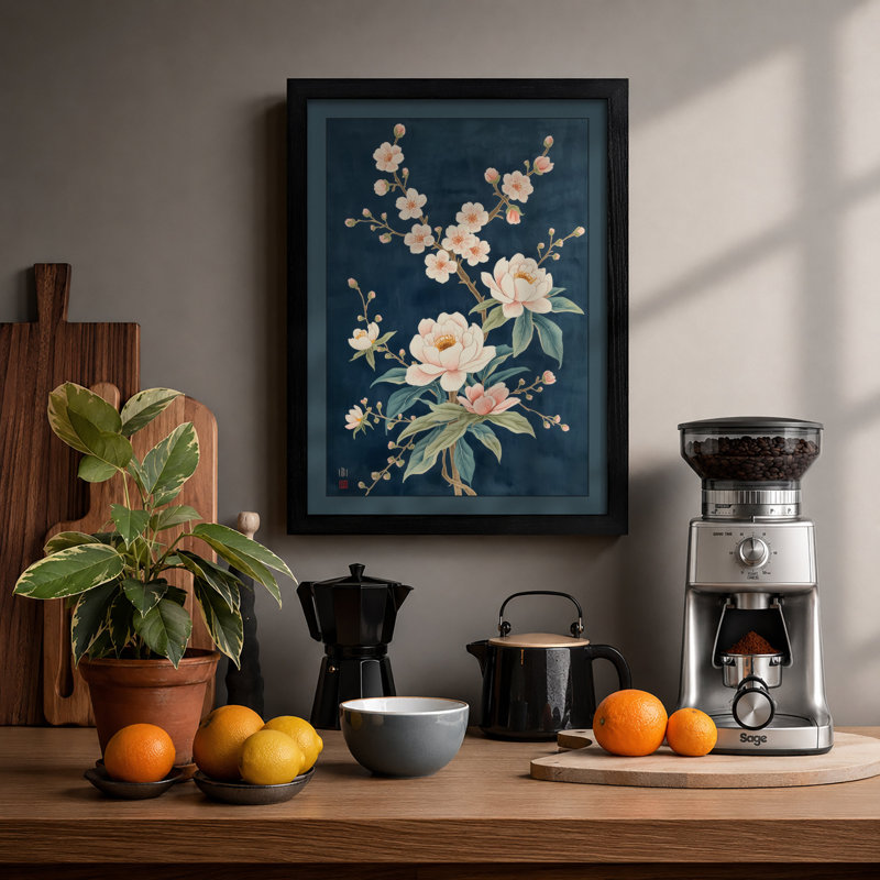 Cascading Floral Study Botanical - Framed Print, A1 - 84.1 x 59.4 cm, Black