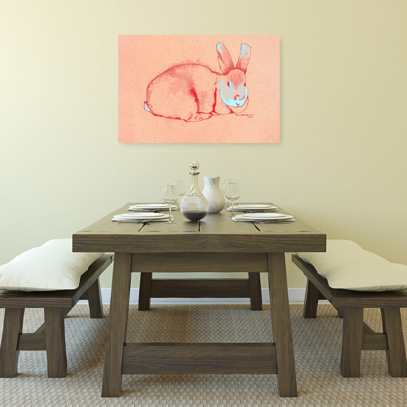 «Pastel Bunny Minimalist Modern Whimsical Rabbit Forest», reproduction d'art, 24" H x 36" W