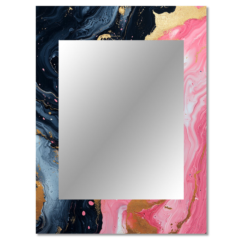 Abstrait marbre en rose et noir - miroir mural unique en marbre, miroir moderne, impression d'art en métal, 40 po x 30 po