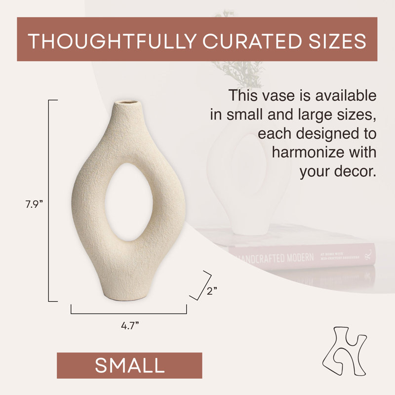 Villa Moda Emile Abstract Organic Decorative Modern Vase, 7.9" H x 2" W x 4.7" D, White