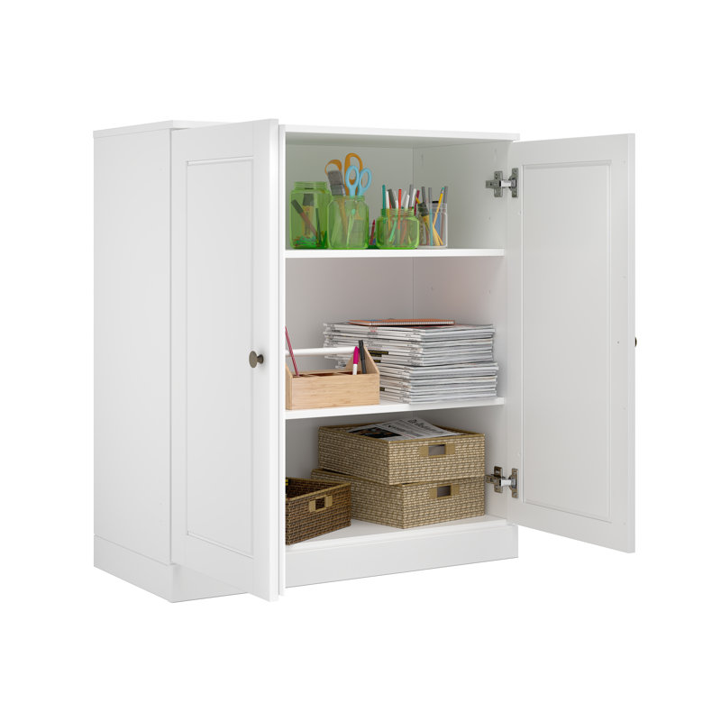 Meuble télé 100% bois massif, console de téléviseur de 32 po de largeur avec portes à panneau surélevé et rangement, Blanc