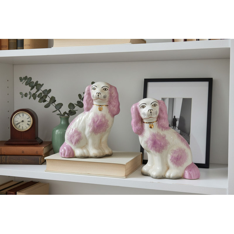 Staffordshire Style Porcelain Dog Pair Pink Accents