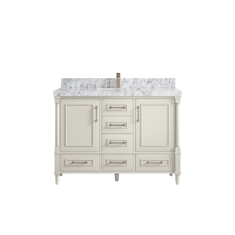 Alabaster Solid Wood Single Bathroom Vanity with Carrara Marble Top