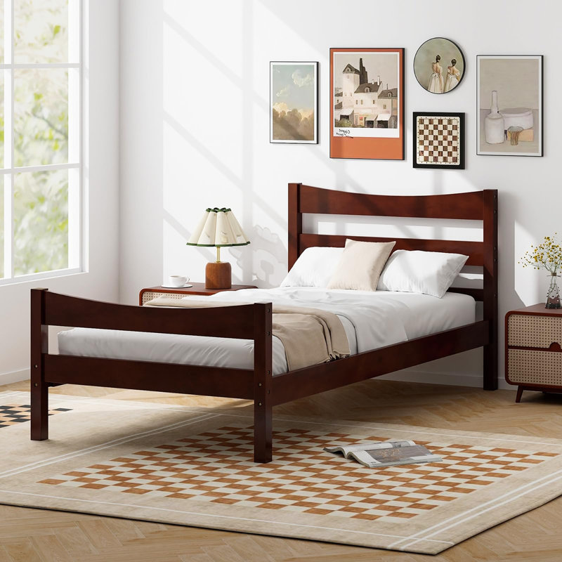 Cadre de lit simple en bois de style rustique pour enfants, Noyer
