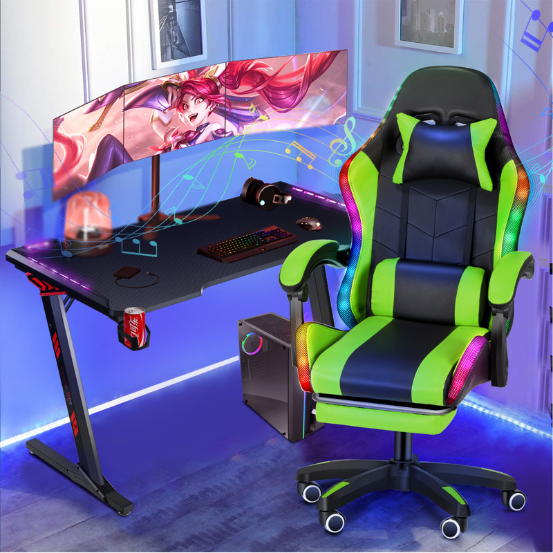 Fauteuil de jeu ergonomique avec haut-parleurs Bluetooth et lumières à DEL Fauteuil de jeu ergonomique avec repose-pieds