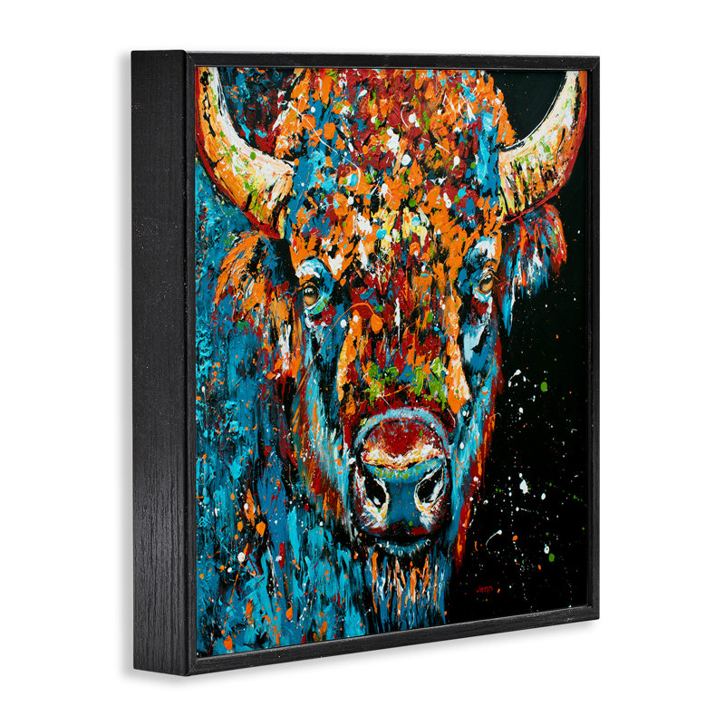 Art moderne de giclée de style bison moderne par Jen Seeley, Giclée encadrée noir minuit, H 12 po x l 12 po x P 1,5 po