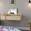 Table de maquillage moderne avec miroir, chêne saphir, 39,0 x 15,4 x 13,0 pouces | 100% panneau de particules enduit de mélamine, épaisseur: 0,7 pouce | Option murale, design élégant et fonctionnel pour les espaces contemporains