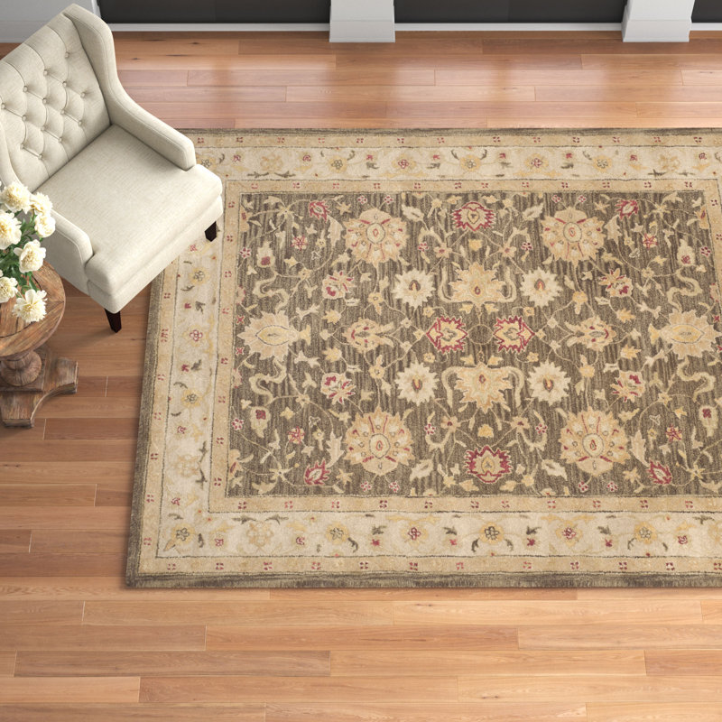 Armintha Oriental Handmade Tufted Wool Olive Grey Area Rug, Rectangle 5' x 8'