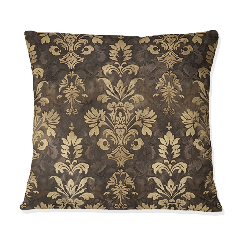 Coussin décoratif damassé Glam Patten I - Glam, H 16 po x l 16 po, Brun / or